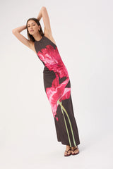 Perfect Stranger Full Bloom High Neck Maxi Dress Brown Print