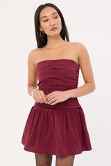Luck & Trouble Strapless Drop Waist Mini Dress Burgundy