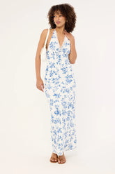 Luck & Trouble Oia Bloom Midi Dress White Blue Floral