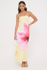 Perfect Stranger Enara Bloom Strapless Maxi Dress Lemon