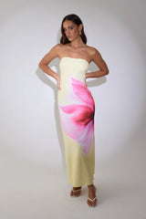 Perfect Stranger Enara Bloom Strapless Maxi Dress Lemon