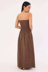 Luck & Trouble Strapless Drop Waist Midi Dress Brown