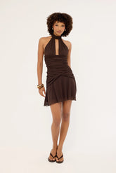 Perfect Stranger Carmin Halter Mini Dress Brown