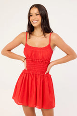 Perfect Stranger Ellis Shirred Mini Dress Red