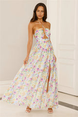 Hibiscus Hues Halter Maxi Dress Print