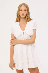 Luck & Trouble Layla Ruffle Collar Mini Dress White
