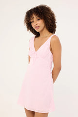 Luck & Trouble Gracie V Neck Broderie Mini Dress Pink