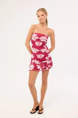 Luck & Trouble Kylo Mesh Strapless Mini Dress Fuchsia Pink Print