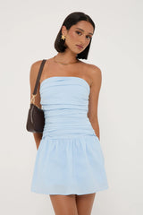 Luck & Trouble Strapless Drop Waist Mini Dress Light Blue