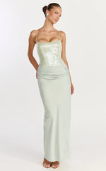 Jasmin Maxi Dress - Sequin Overlay Dress in Sage