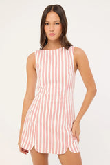Perfect Stranger Leah Linen Mini Dress Red Stripe