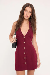 Perfect Stranger Halter Suiting Vest Mini Dress Burgundy