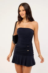 Luck & Trouble Kira Hardware Gathered Strapless Mini Dress Ink