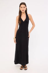 Perfect Stranger Tessa Halter Linen Maxi Dress Black