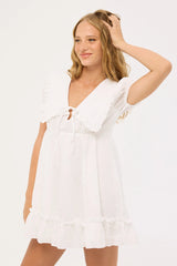 Luck & Trouble Layla Ruffle Collar Mini Dress White