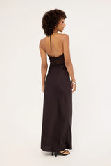 Luck & Trouble Rietta Lace Halter Maxi Dress Dark Brown