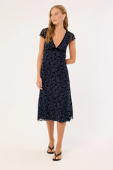 Motel Vilinia Midi Dress Pretty Petal Flock Black