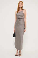 Luck & Trouble Amara Twist Shoulder Maxi Dress Charcoal