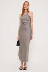 Luck & Trouble Amara Twist Shoulder Maxi Dress Charcoal