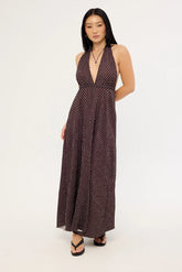 Lioness District Maxi Dress Chocolate Blue Polka