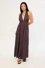 Lioness District Maxi Dress Chocolate Blue Polka