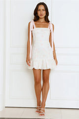 Blossom Embellish Mini Dress Cream