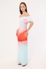 Perfect Stranger Yasmin Off Shoulder Maxi Dress Red Print