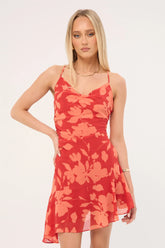 Perfect Stranger Zinna Mini Dress Red Print