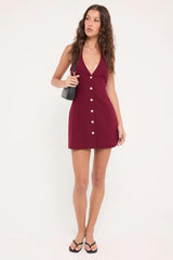 Perfect Stranger Halter Suiting Vest Mini Dress Burgundy
