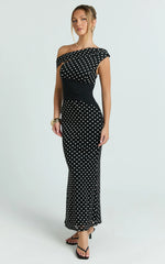 Ava Midi Dress - Asymmetrical Neckline Dress in Black