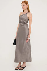 Luck & Trouble Amara Twist Shoulder Maxi Dress Charcoal