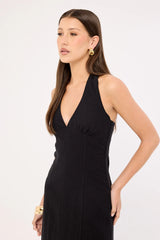 Perfect Stranger Tessa Halter Linen Maxi Dress Black