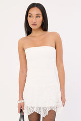 Luck & Trouble Sasha Strapless Asymmetrical Mini Dress White
