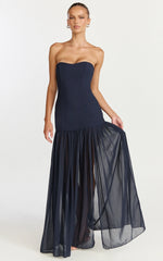 Jocelyn Maxi Dress - Strapless Ruched Fit And Flare Dress in Navy