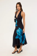 Perfect Stranger Belle Halter Midi Dress Blue Print