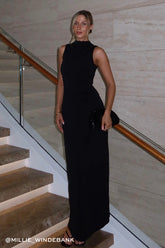 Perfect Stranger Rosewood High Neck Maxi Dress Black