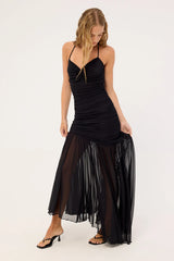 Luck & Trouble Mae Recycled Mesh Maxi Dress Black