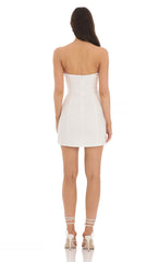 Flower Ruffle Slit Dress in White