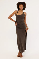 Luck & Trouble Palma Halter Midi Dress Brown