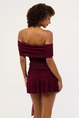 Luck & Trouble Samba Lace Off Shoulder Mini Dress Plum