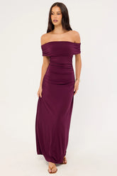 Perfect Stranger Rosetta Off Shoulder Maxi Dress Plum