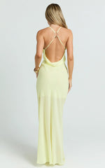 Tamara Maxi Dress - Plunge Neck Ruched Open Back Dress in Lemon