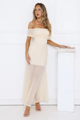 Lumière Off Shoulder Mesh Maxi Dress Yellow