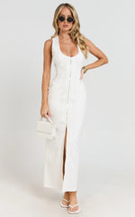 Maisy Midi Dress - Scoop Neck Racer Back Fitted Dress in White