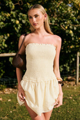 Luck & Trouble Andie Shirred Mini Dress Butter Yellow