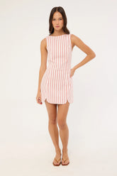 Perfect Stranger Leah Linen Mini Dress Red Stripe