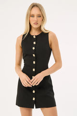 Perfect Stranger High Neck Button Suiting Mini Dress Black