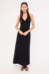 Perfect Stranger Tessa Halter Linen Maxi Dress Black