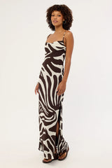 Perfect Stranger Drift Chiffon Maxi Dress Brown Print