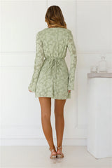 Sparkling Stories Long Sleeve Mini Dress Sage